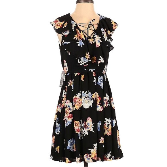 Express Floral Black Dress - Picture 1 of 7